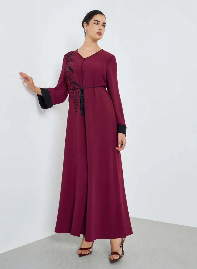 Styli Women Burgundy Embroidery A-Line Jalabiya